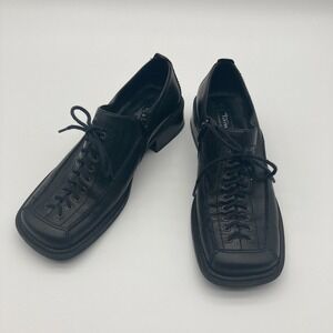 Tamaris Y2K Black Leather Chunky Square Toe Biker Goth Shoes Size 39